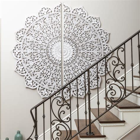 Royal 48 Inch Half Moon Hand Carved Floral Wooden Wall Panel Decor ...