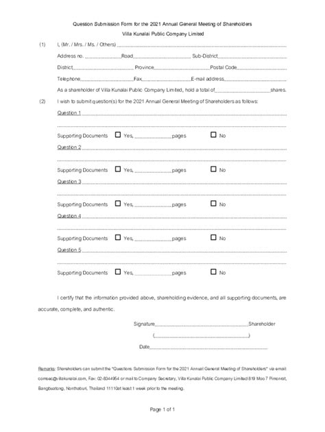Fillable Online Question Submission Form for the 2021 Annual General ...