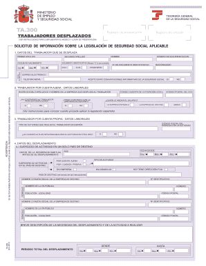 Spanish Social Security Displacement Form - Plantilla Rellenable en ...