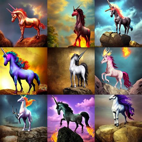 flaming unicorn standing on a rock, dark fantasy | Stable Diffusion | OpenArt