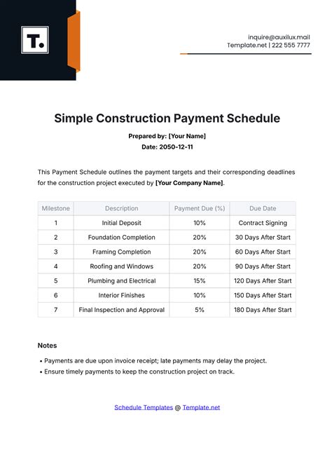 Free Milestone Payment Schedule Template to Edit Online