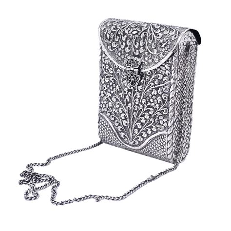 Silver Plated Self Design Hand Purse