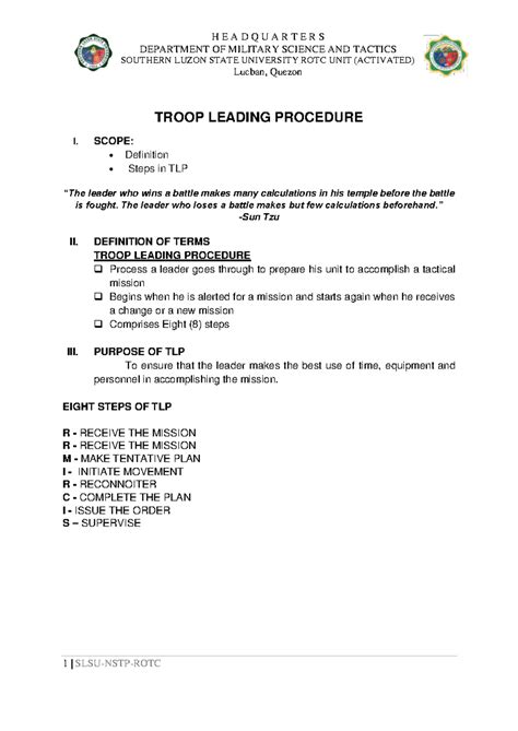 Troop Leading Procedure 2ND Semester S - DEPARTMENT OF MILITARY SCIENCE ...