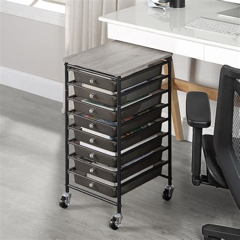 SunnyPoint Wooden Top Compact Rolling Storage Cart with 8 Drawers ...