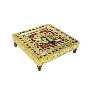 Hanuman Handicraft Wooden Golden meenakari Pooja chowki/bajot for Home ...