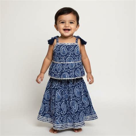 Baby Moo Floral Print Tie-Knot Sleeveless Two Piece Lehenga Blouse Set ...