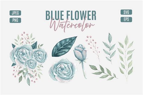 Elegant Blue Flower Illustration Pack Graphic by Letterara Colony ...