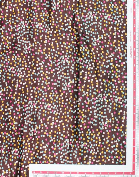 Brown Base Polka Dots on Poly Satin Dress Material Fabric - Charu Creation
