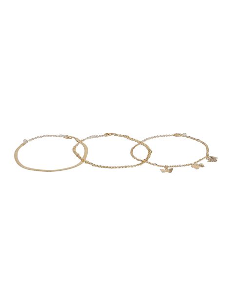 Carlton London Set Of 3 Gold-Toned Stackable Butterfly Shape Anklet Fo ...