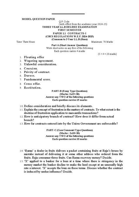 3-Year LL.B. Model Question Paper: First Semester Exam Guide - Studocu