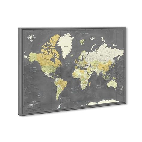 Buy World Travel Map Push Pin on Canvas - Detailed World Map Pin Board ...