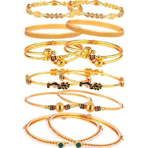 Buy Zeneme Combo Of Victoria Bangle Set, Pearls Bangle Set, Trendy Gold ...
