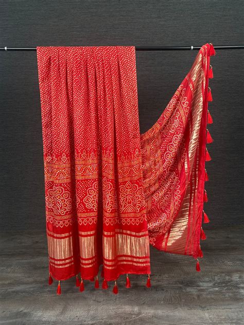 Red Color Digital Bandhani Printed Pure Gaji Silk Dupatta Wi
