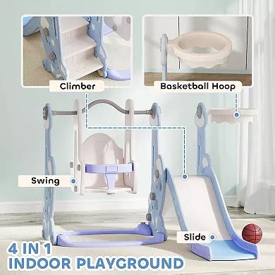 Qaba 4 in 1 Toddler Slide and Swing Set w/ Climber, Basketball Hoop,