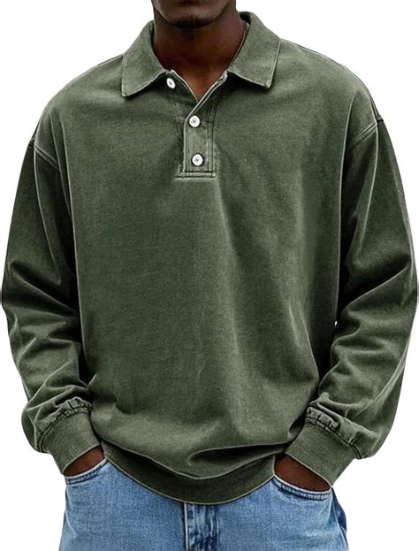 Mokaloha Mens Shirts Retro Polo Shirts Long Sleeve Button up Casual ...