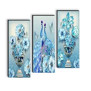 SAF paintings set of 3 Peacock And Flower Pot UV textured self adeshive ...
