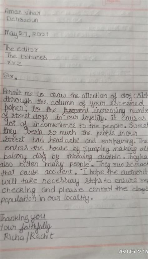 You are Rachit / Richa, a resident of Aman Vihar, Dehradun. Write a ...