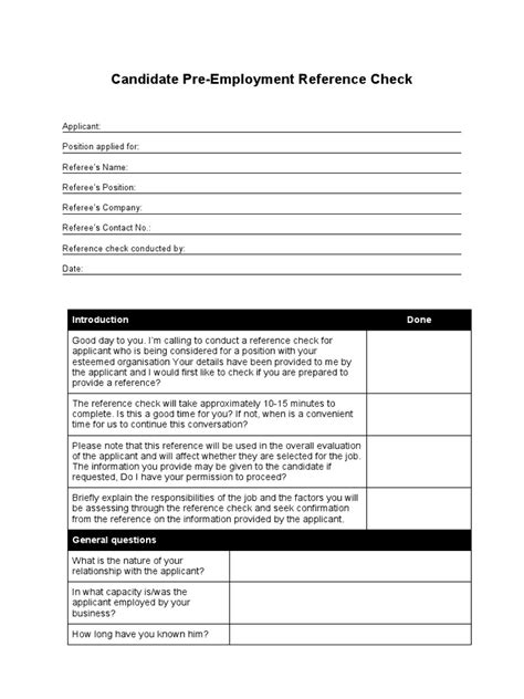 Image result for Pre Employment Reference Check Form