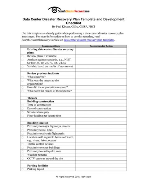 Image result for Disaster Recovery Plan Checklist Template