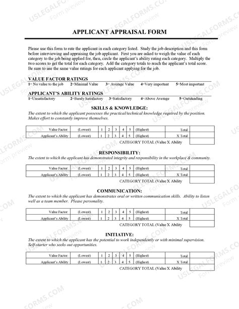 Applicant Appraisal Form | US Legal Forms