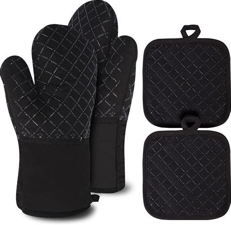 Heat-Resistant Oven Mitts - Set of 4 Silicone Kitchen Oven Mitt Gloves ...
