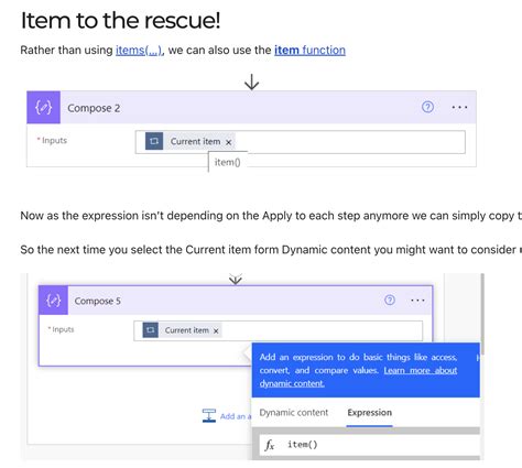 Item vs items in Apply to each steps in Power Automate