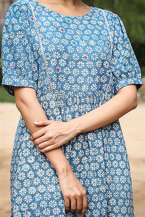 Dharan "Firki Dress" Indigo Block Printed Dress – Okhaistore