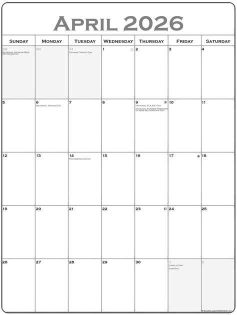 April 2026 Calendar Printable Free
