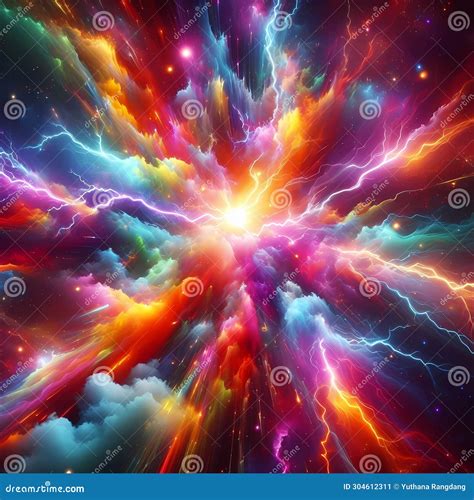 Rainbow Lightning Storm With A Black Background. AI-Generated. Royalty ...