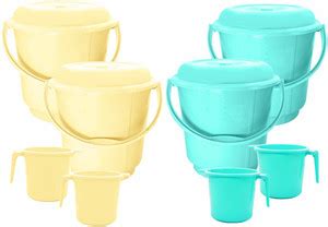 Morvi Plastic Bucket 25 LT With Lid & Dyna 950ml, 4 Pc, 25 Ltr, Yellow ...