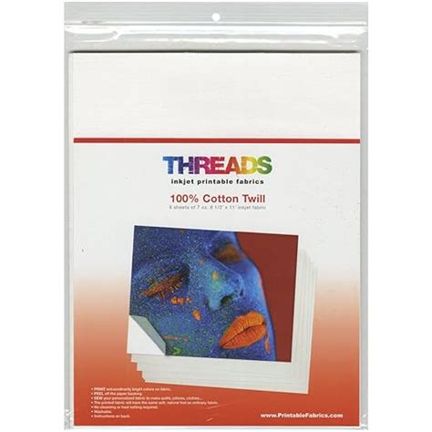 THREADS Inkjet Printable Cotton Twill Fabric Sheets, 8.5" by 11 ...