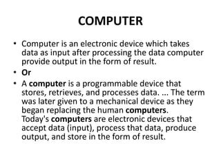 Image result for Short Definition of Computer