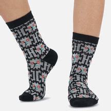 Buy Daisy Black Mix Pattern Crew Length Socks | Toffcraft