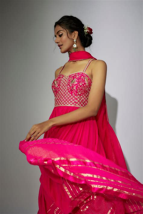 Nadima Saqib - Hot Pink Off- Shoulder Gown With Dupatta - Elahe