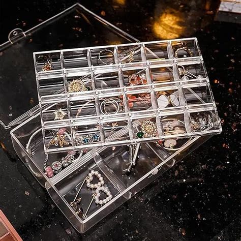 Botash 2 Layer Acrylic Jewelry Storage Box With Lid Rings Earrings ...