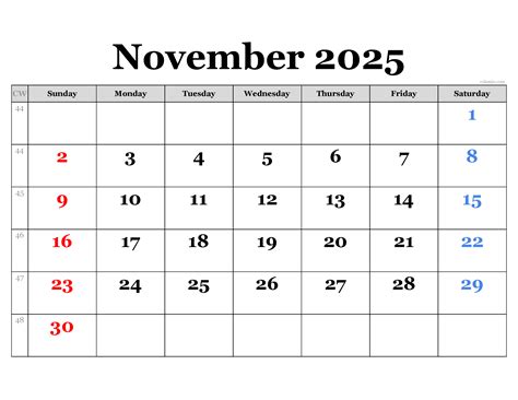 November 2025 Calendar | Free Printable PDF, XLS and PNG