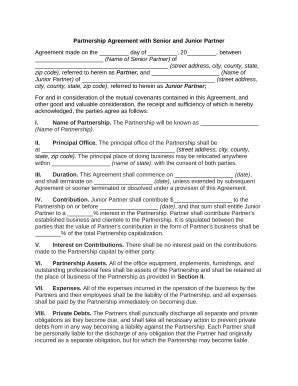Partnership Agreement with Senior and Junior Partner - Blank Fillable ...