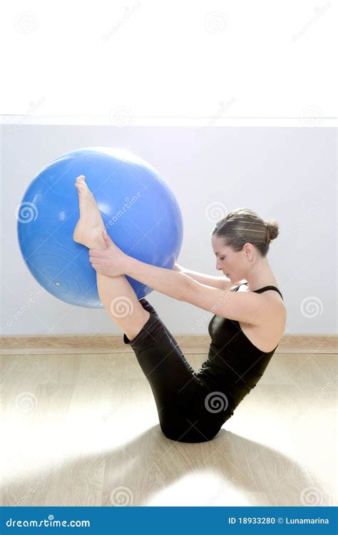Pilates Woman Stability Ball Gym Fitness Yoga Stock Photo - Image of ...