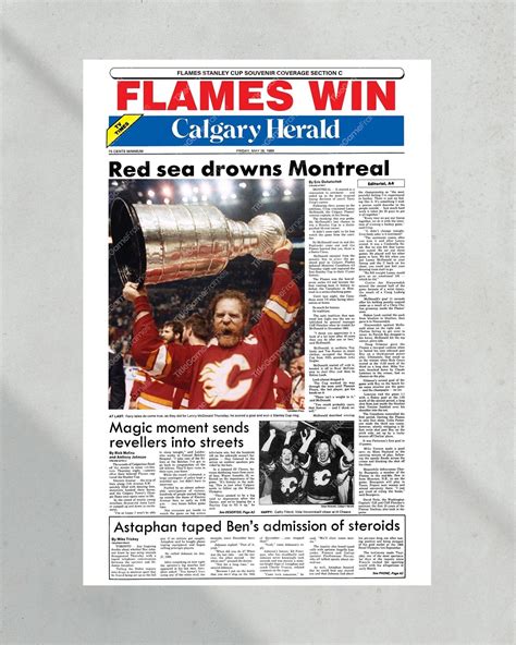 1989 Calgary Flames Stanley Cup Champion Framed Front Page Newspaper P ...