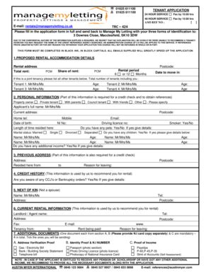 Fillable Online Tenants Application Form - Manage My Letting Fax Email ...