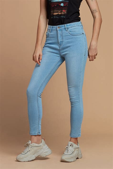 Buy Skinny Fit Light Blue Denim Jeans for Women – Metal Hawk