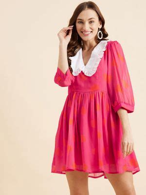 Buy PANIT Women A-Line Printed Above Knee Dresses - Pink (XS) Online