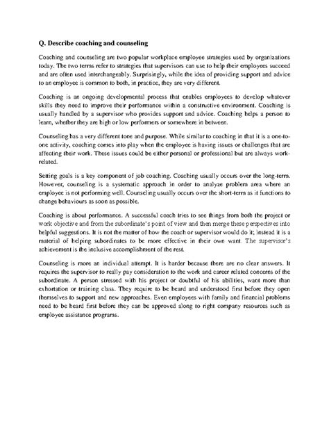 Describe coaching and counseling - Q. Describe coaching and counseling ...