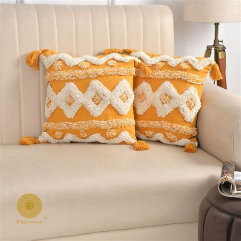 Hand-Embroidered Cotton Sofa Cushion Cover Set of 2 | The Gharnish