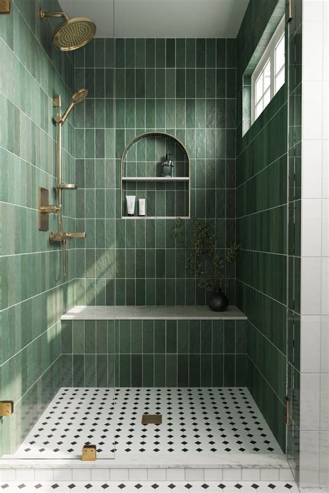 Pin by MaryJo N on Attic renovation | Green tile bathroom, Green ...