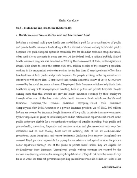 Health care law Notes By Taneja - land law - Studocu