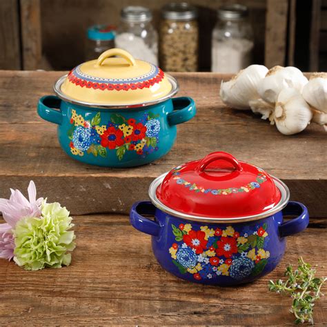 The Pioneer Woman Dazzling Dahlias 1-Quart Mini Dutch Oven, Set of 2 ...