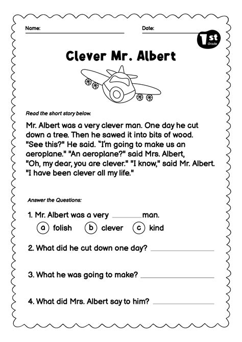 9 First Grade Reading Comprehension Worksheets / worksheeto.com