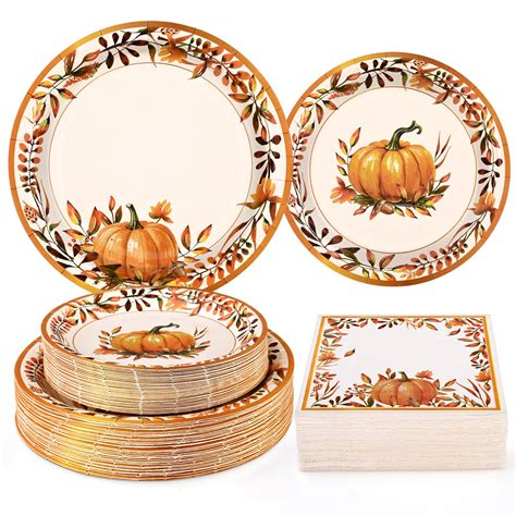 Homlouue 200 PCS Thanksgiving Plates and Napkins, Fall Paper Plates and Napkins, Watercolor ...