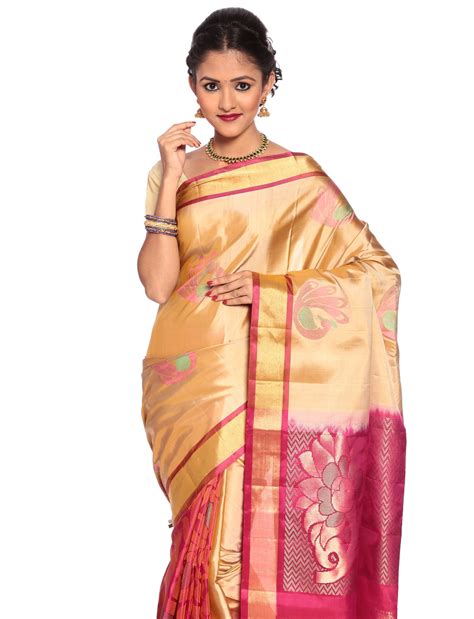 Off White-Pink Patli Pallu Saree - Kanchipuram Silk Saree | Patli Sare ...